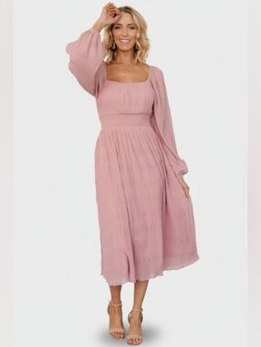 Baltic Born Dalton Smocked Rose Square Neck Midi Dress Xl